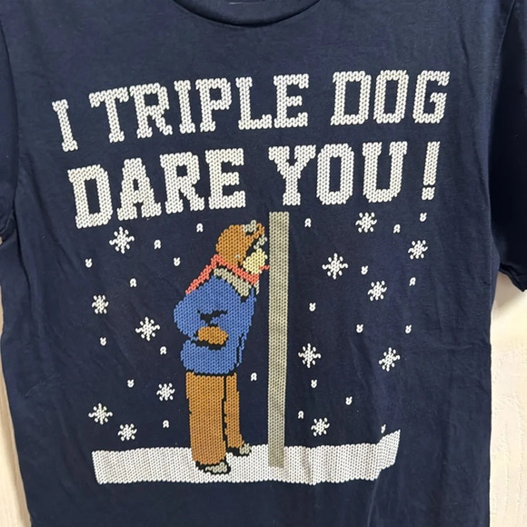Navy Blue Triple Dog Dare Christmas Story T Shirt Size Small/ Medium Holiday Fun - Picture 2 of 5
